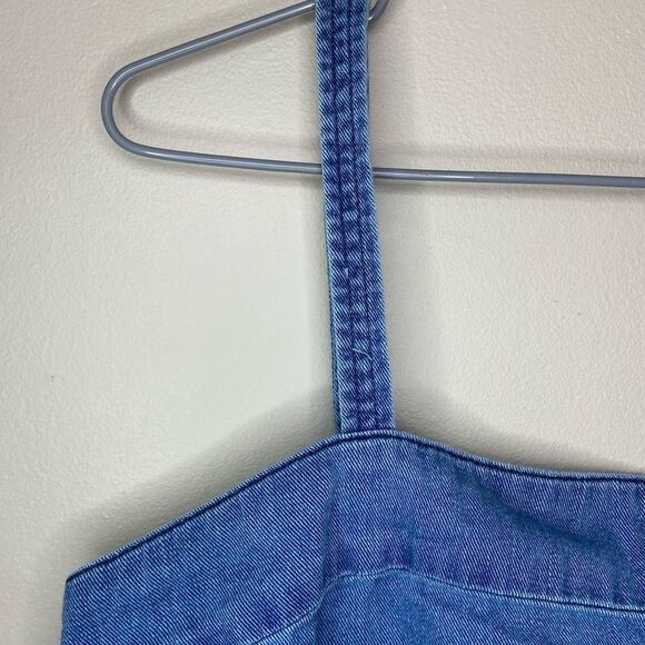 Wilfred Free | Aritzia Blue Chambray Flowy Cropped Tank Top Size Large - Picture 2 of 5